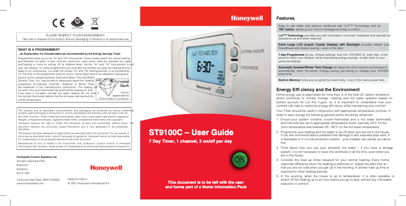 Page n°1 - Manuel utilisateur Honeywell ST9100C
