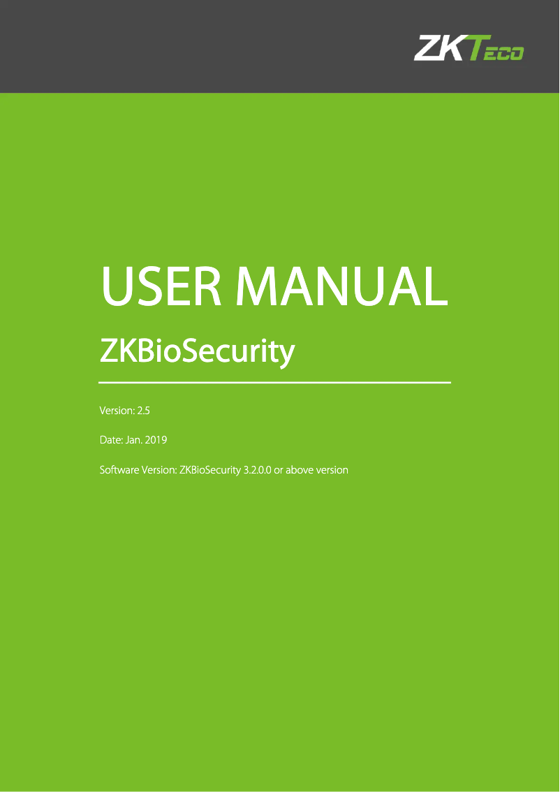 Page n°1 - Manuel utilisateur ZKTeco ZKBioSecurity-3200