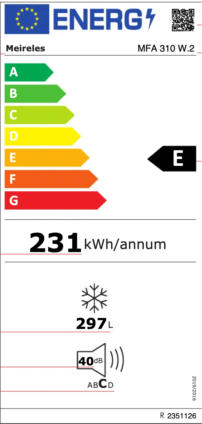 Página 1 del manual Etiqueta energética Meireles MFA 310 W.2