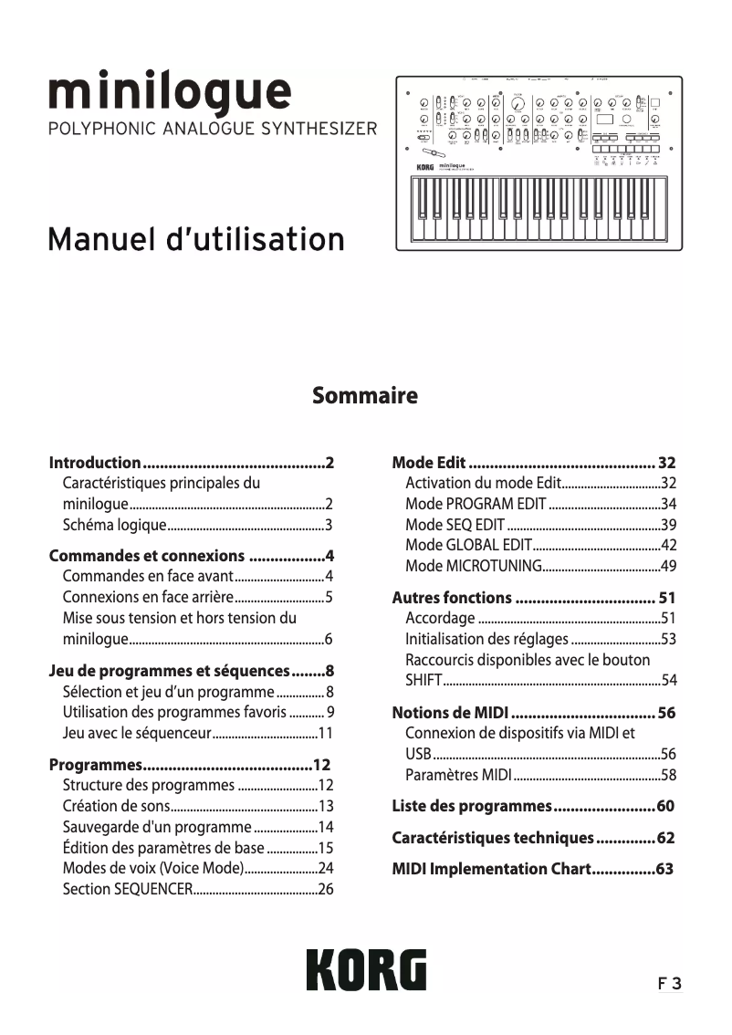 Image de la première page du manuel de l'appareil Minilogue