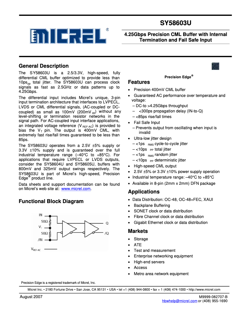 Page 1 de la notice Manuel utilisateur Microchip SY58603U