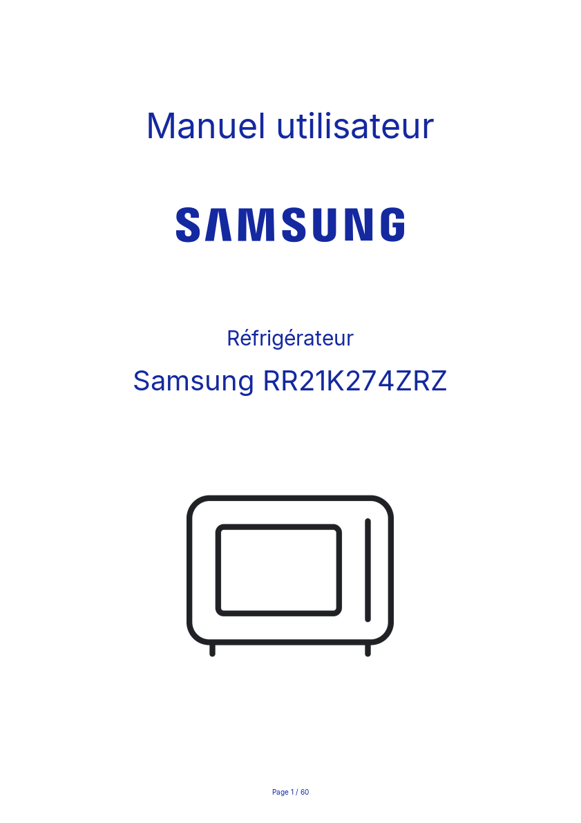 Page n°1 - Manuel utilisateur Samsung RR21K274ZRZ