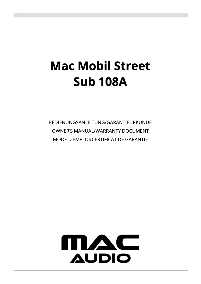 Page 1 de la notice Manuel utilisateur Mac Audio Mac Mobil Street Sub 108A