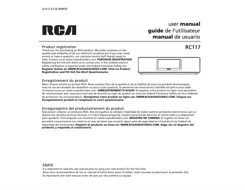 Image de la première page du manuel de l'appareil RC117