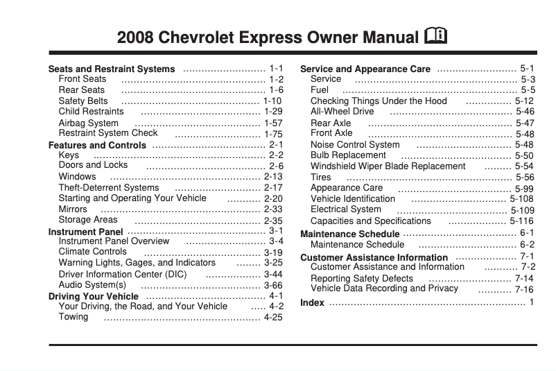 Page 1 de la notice Manuel utilisateur Chevrolet Express (2008)
