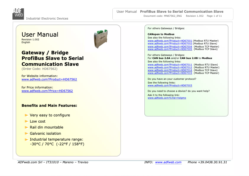 Página 1 del manual Manual de usuario Wachendorff HD67562