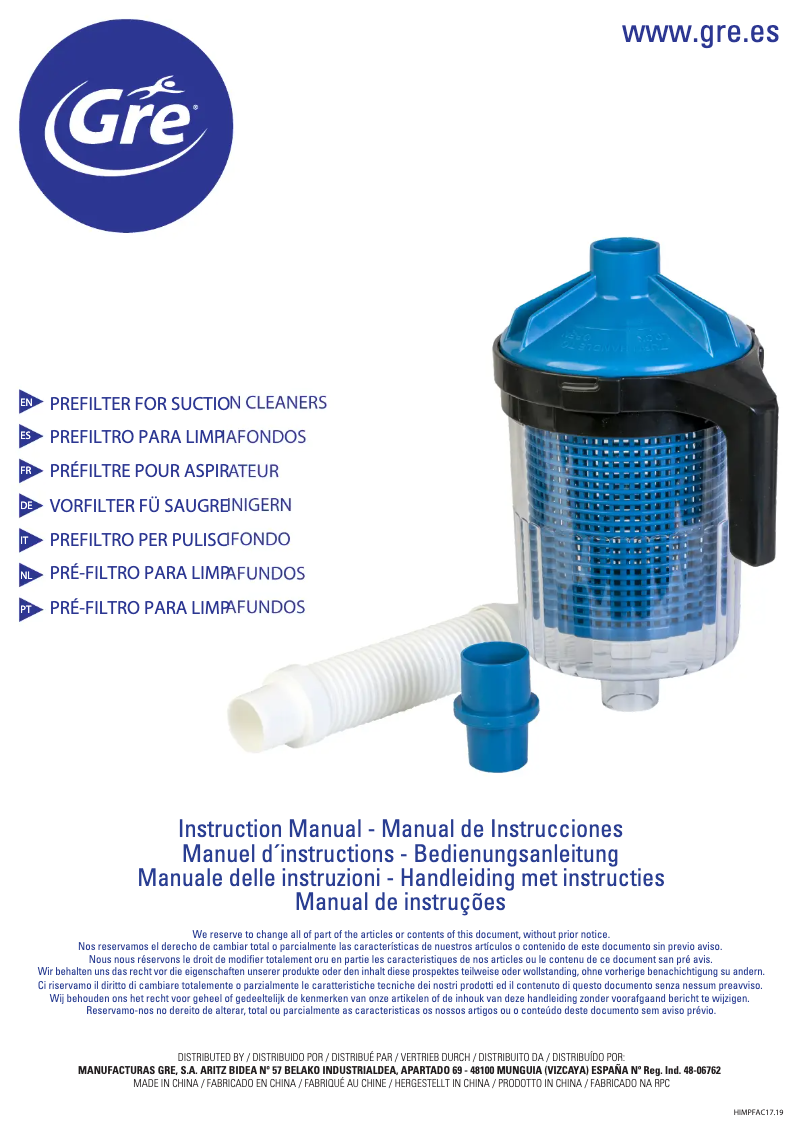 Page 1 de la notice Manuel utilisateur Gre PFAC17