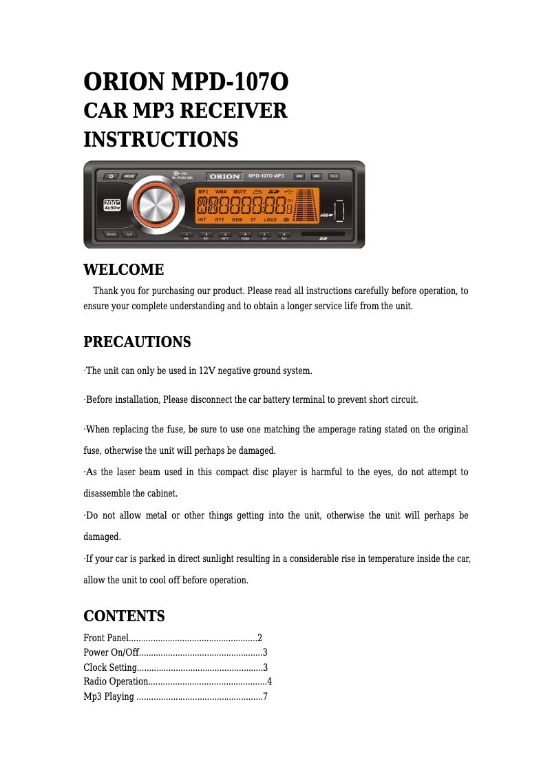 Página 1 del manual Manual de usuario Orion MPD107O