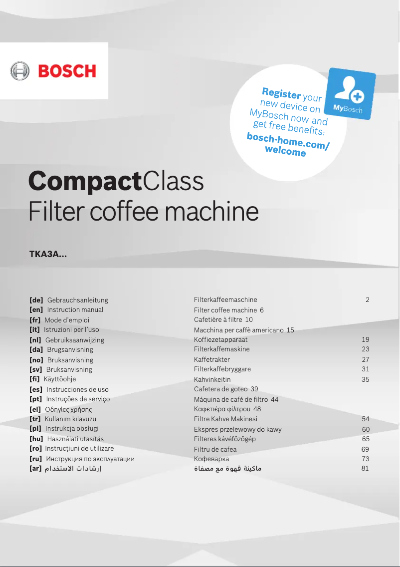 Page n°1 - Manuel utilisateur Bosch TKA3A011