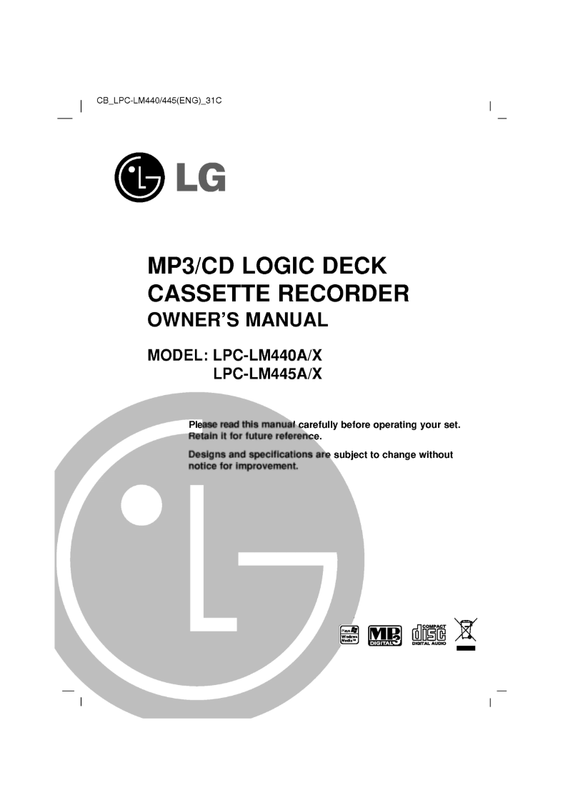Page n°1 - Manuel utilisateur LG LPC-LM440