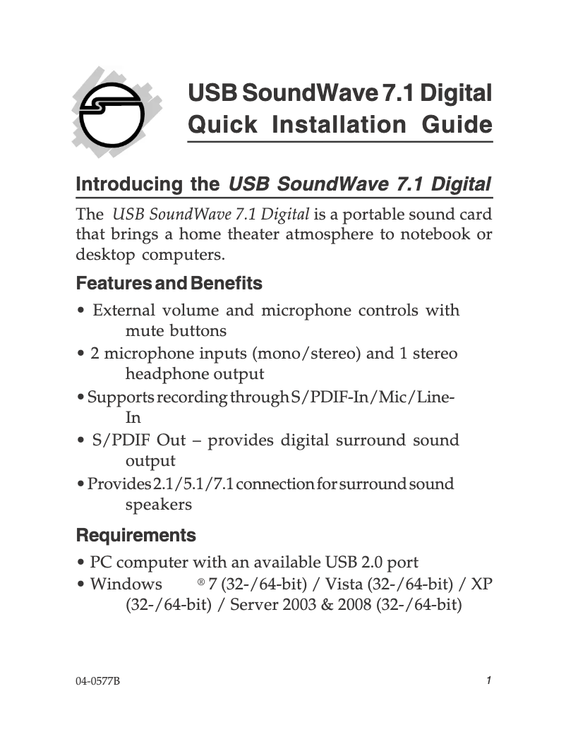 Page 1 de la notice Manuel utilisateur Siig IC-710112-S1