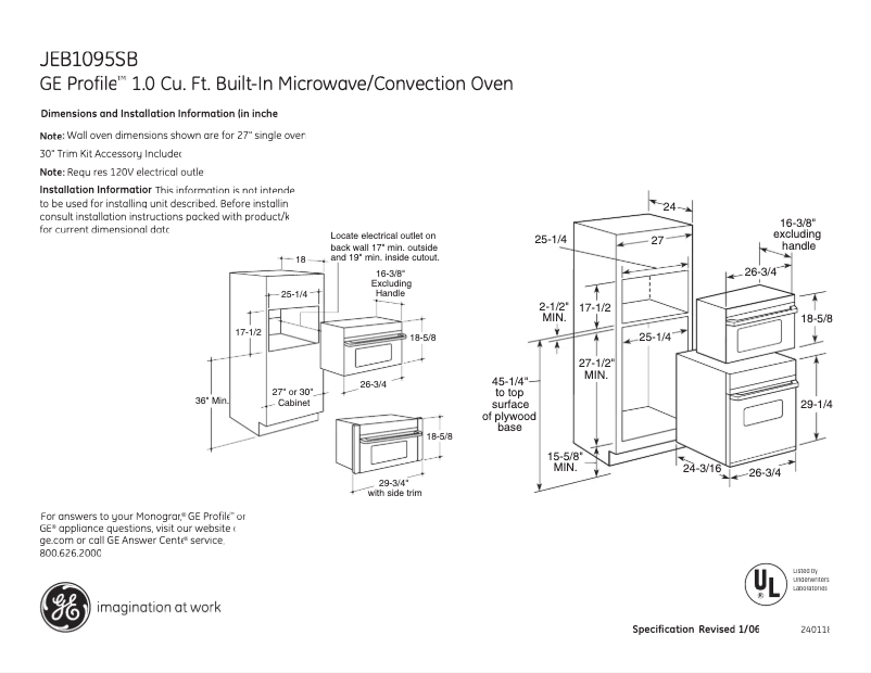 Page 1 de la notice Fiche technique GE Profile JEB1095SB
