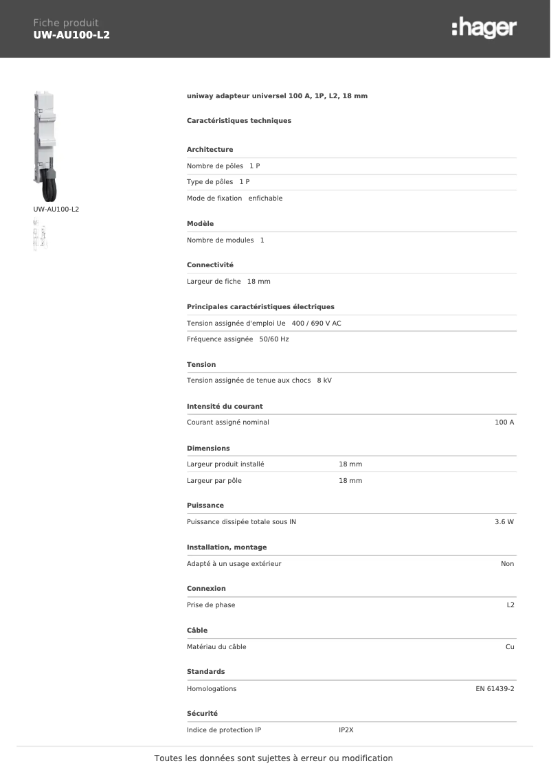 Image de la première page du manuel de l'appareil UW-AU100-L2