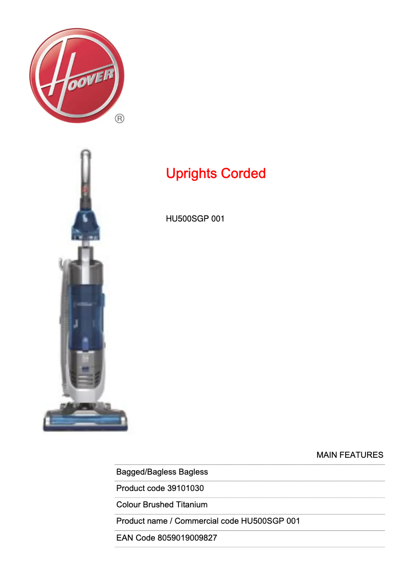 Image de la première page du manuel de l'appareil H-UPRIGHT 500 PLUS