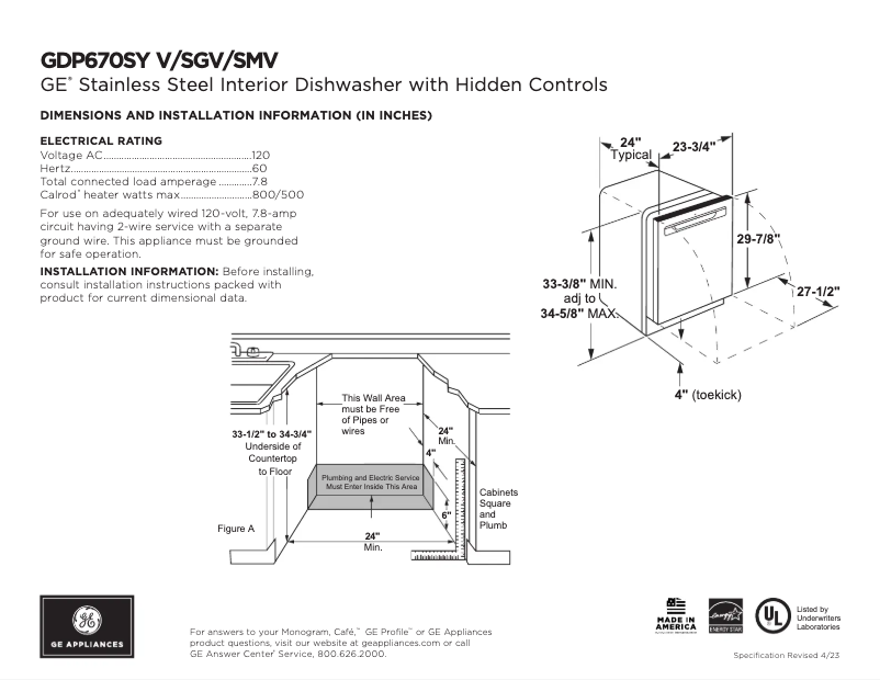 Page n°1 - Fiche technique GE GDP670SGVWW