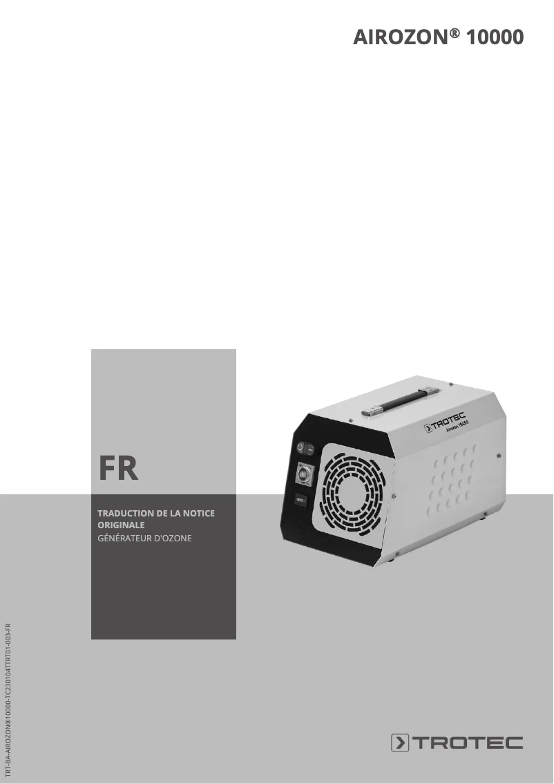 Page 1 de la notice Manuel utilisateur Trotec Airozon 10000