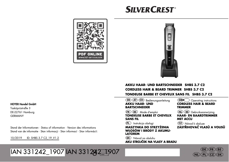 Page n°1 - Manuel utilisateur SilverCrest SHBS 3.7 C2