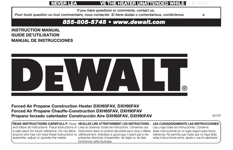 Page 1 de la notice Manuel utilisateur DeWalt DXH90FAV