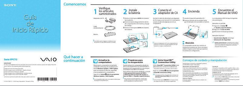 Page 1 de la notice Guide d'installation Sony Vaio VPCY218FX
