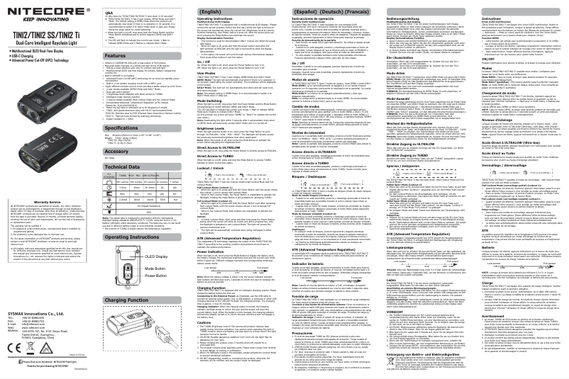 Page 1 de la notice Manuel utilisateur Nitecore TINI2 Ti