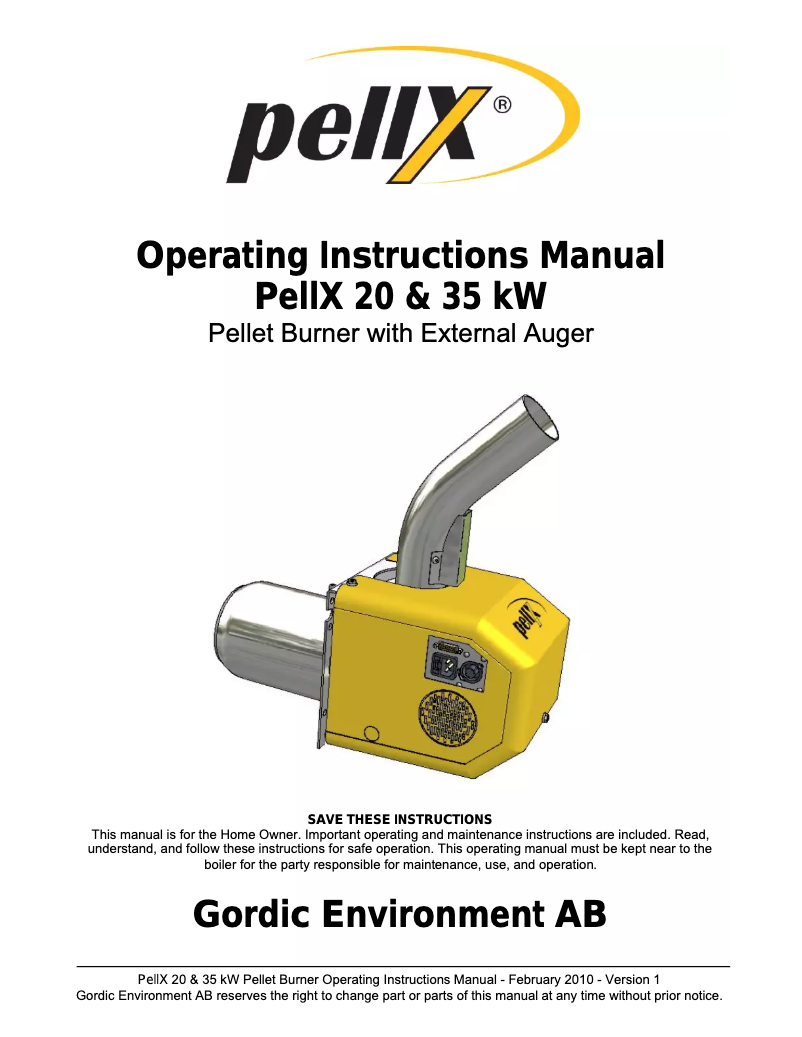 Página 1 del manual Manual de usuario PellX 35 kW
