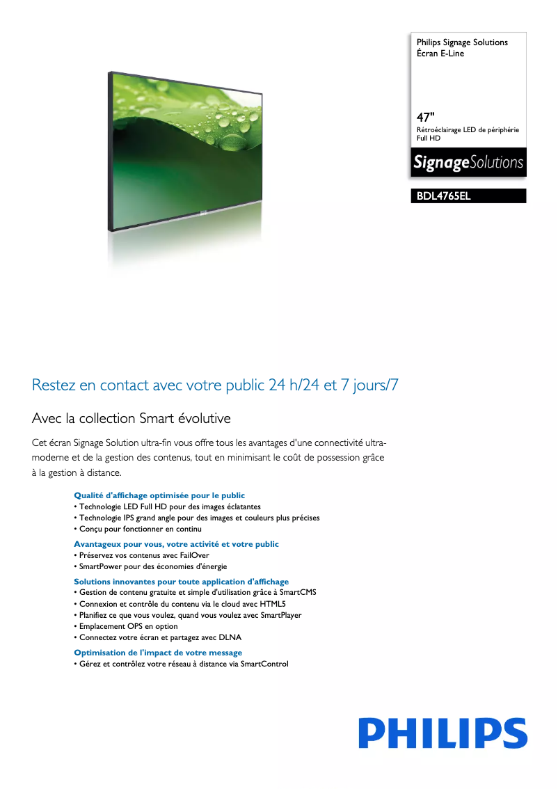 Page 1 of the manual Technical Sheet Philips BDL4765EL