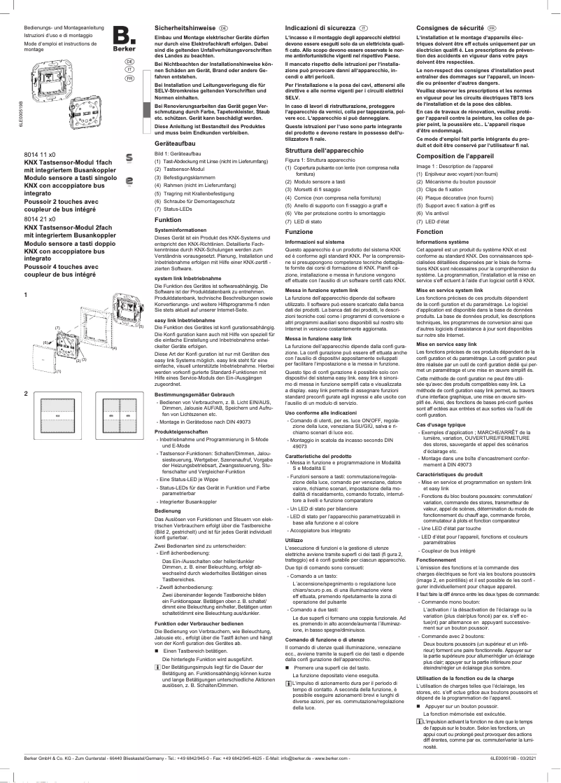 Page 1 de la notice Instructions / montage Hager 80141180