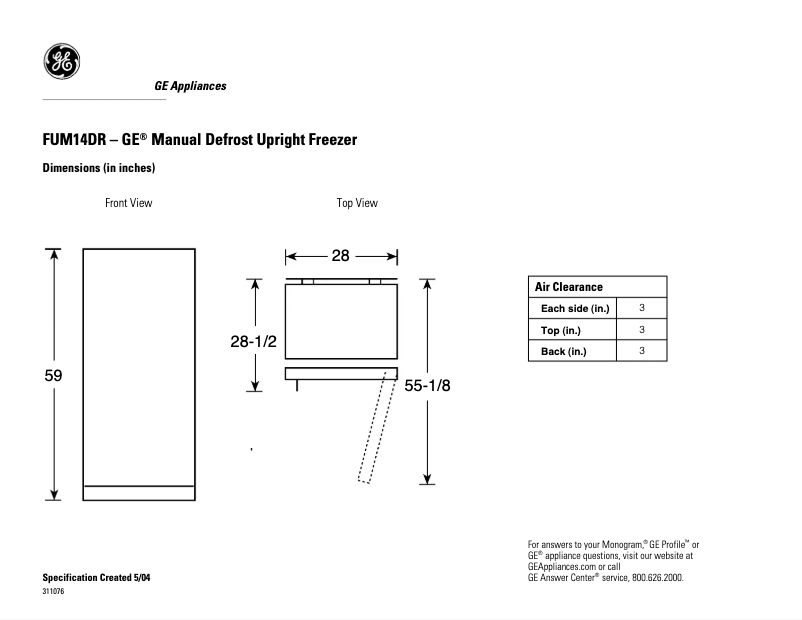 Page n°1 - Fiche technique GE FUM14DRRWH