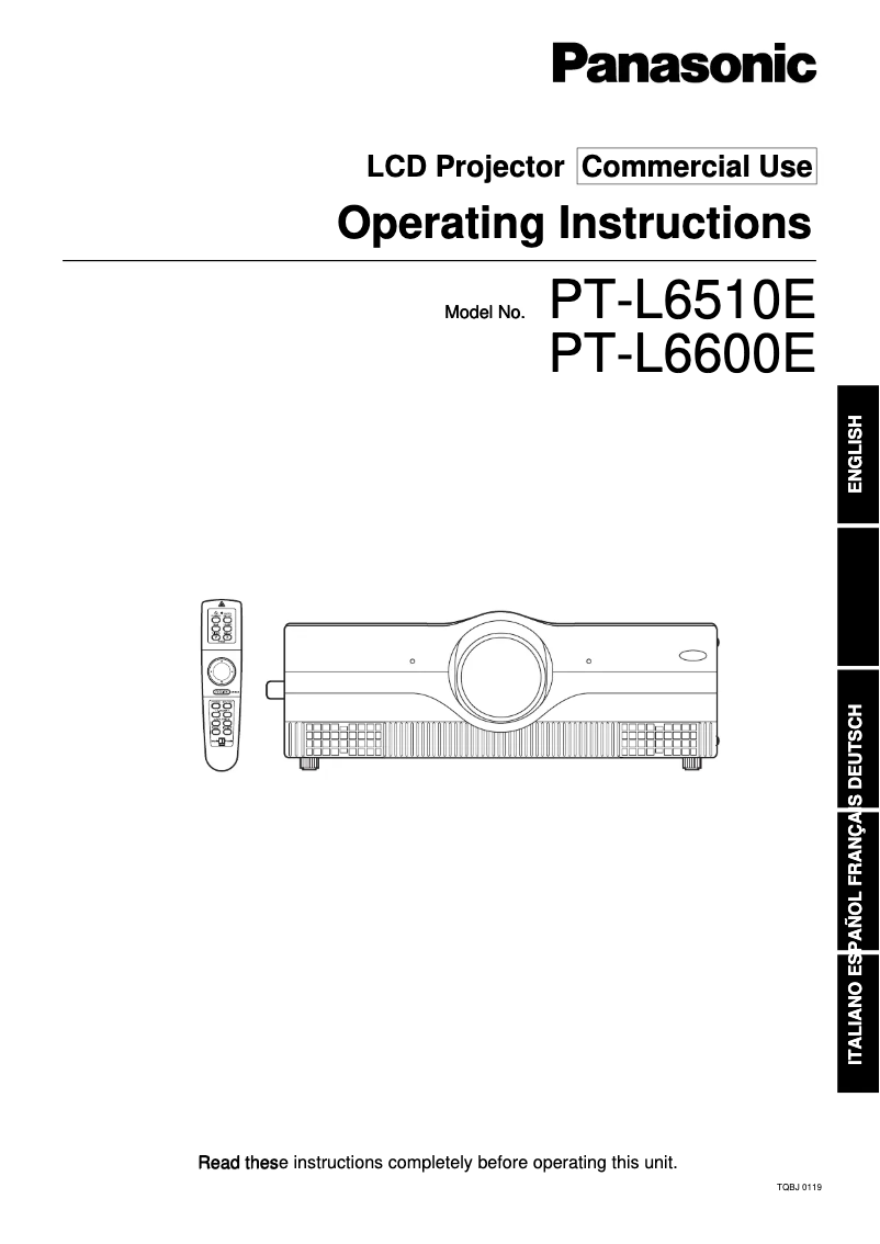 Page n°1 - Manuel utilisateur Panasonic PT-L6510E