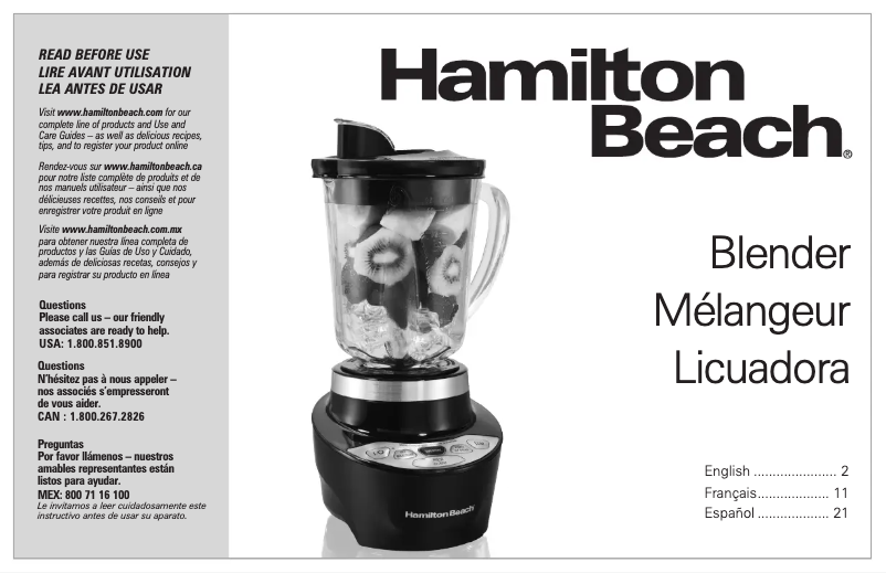 Page n°1 - Manuel d'utilisation et d'entretien Hamilton Beach 56206