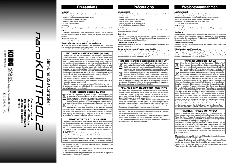 Page n°1 - Manuel utilisateur Korg nanoKONTROL2