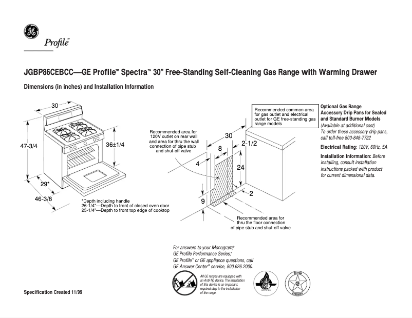 Page n°1 - Fiche technique GE JGBP86CEBCC