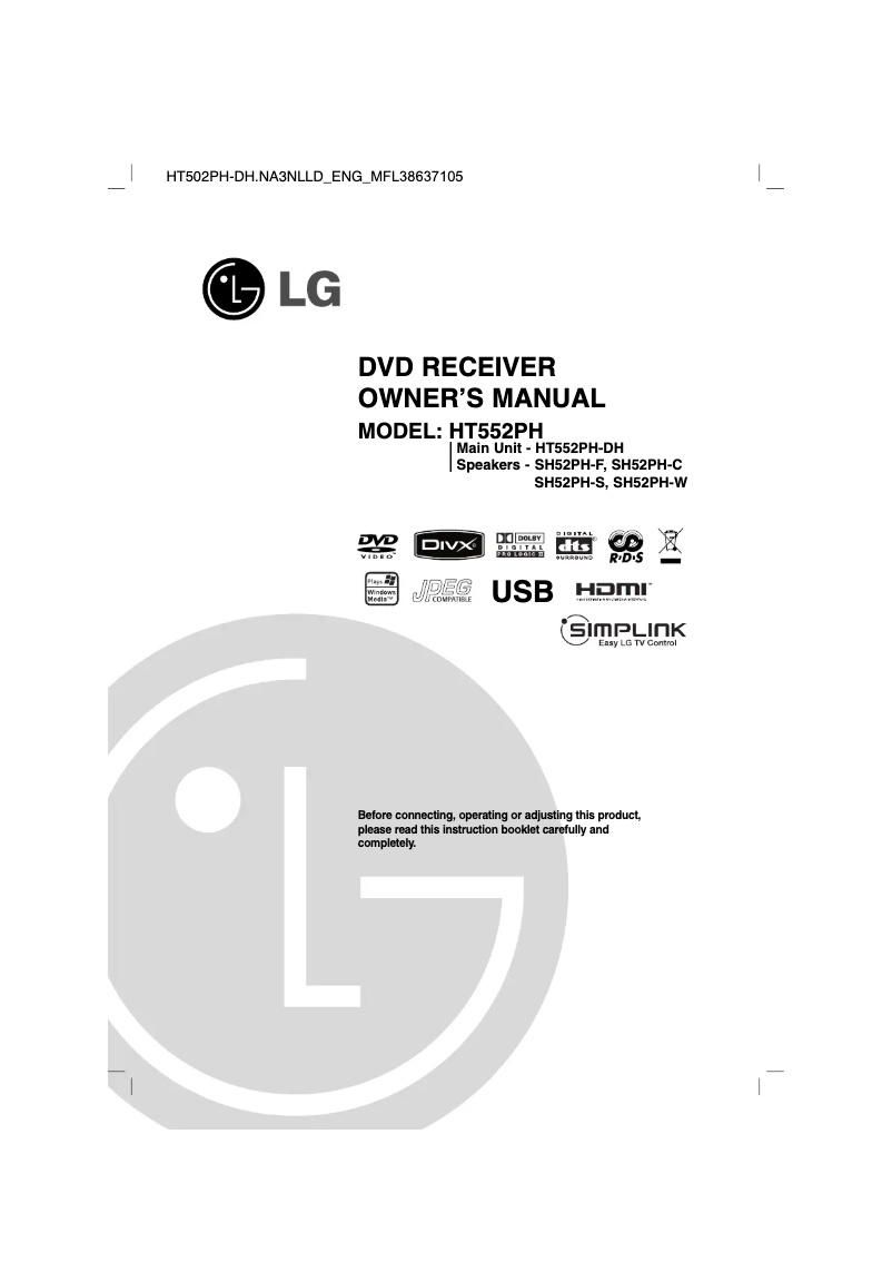 Page 1 de la notice Manuel utilisateur LG HT552PH