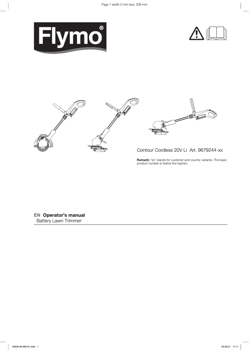 Page 1 de la notice Manuel utilisateur Flymo Contour Cordless 20V Li