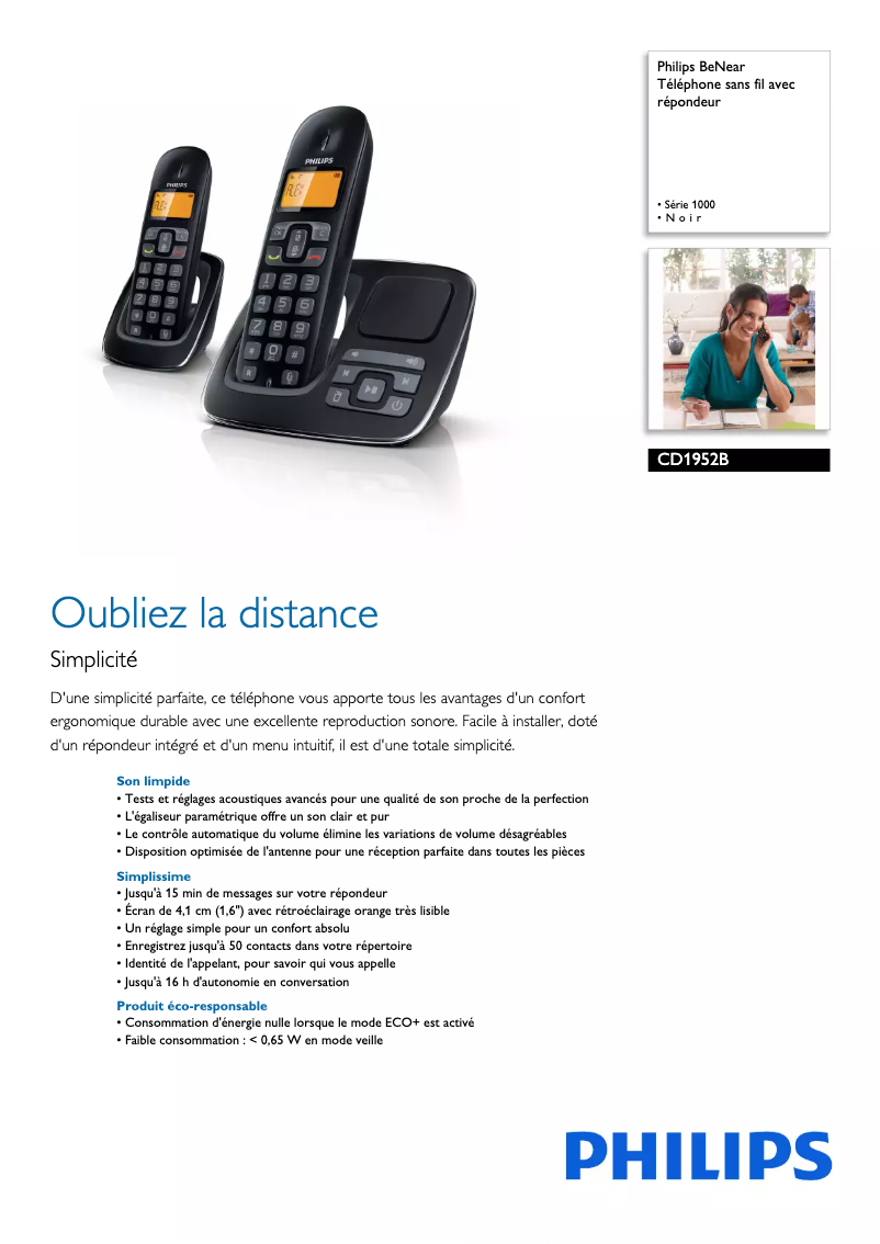 Página 1 del manual Ficha técnica Philips BeNear CD1952B