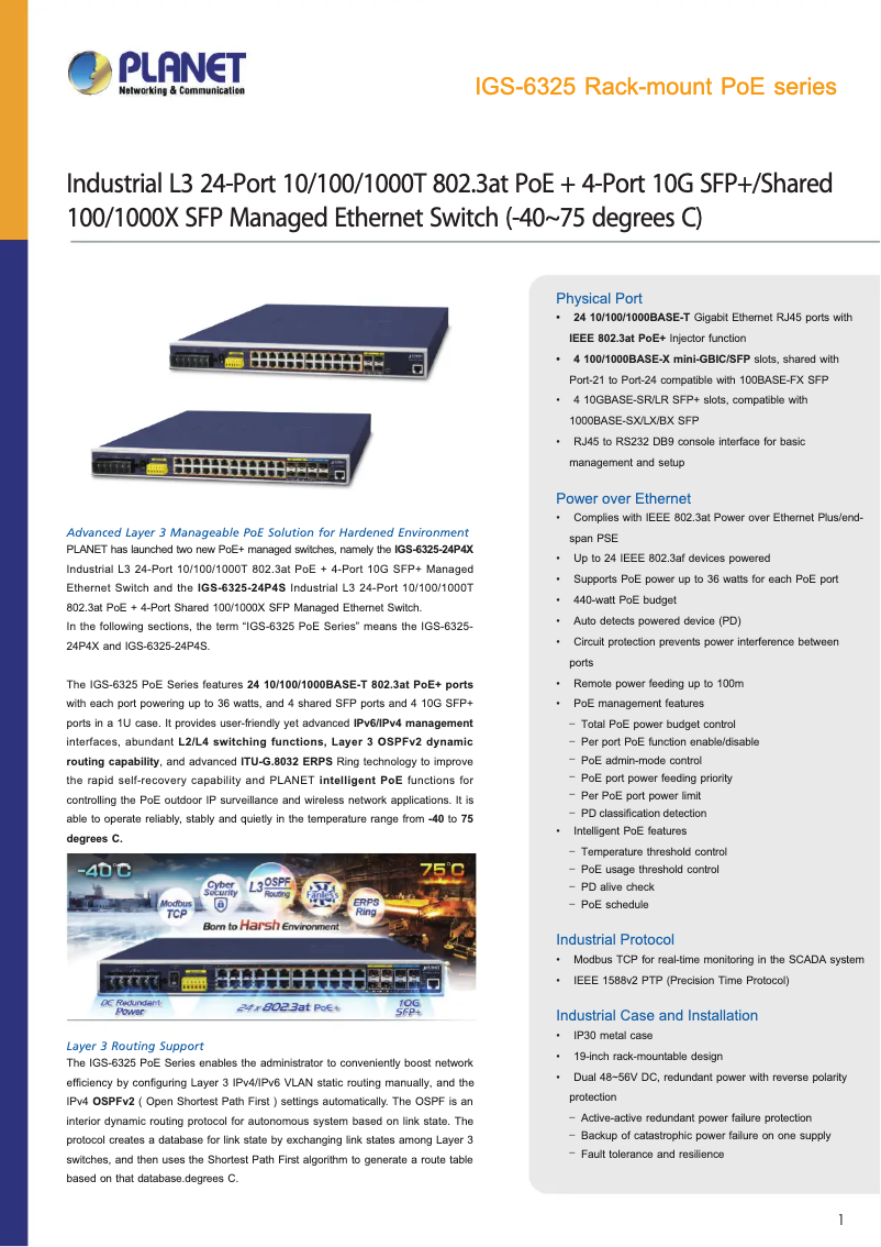 Page 1 de la notice Fiche technique Planet IGS-6325-24P4X
