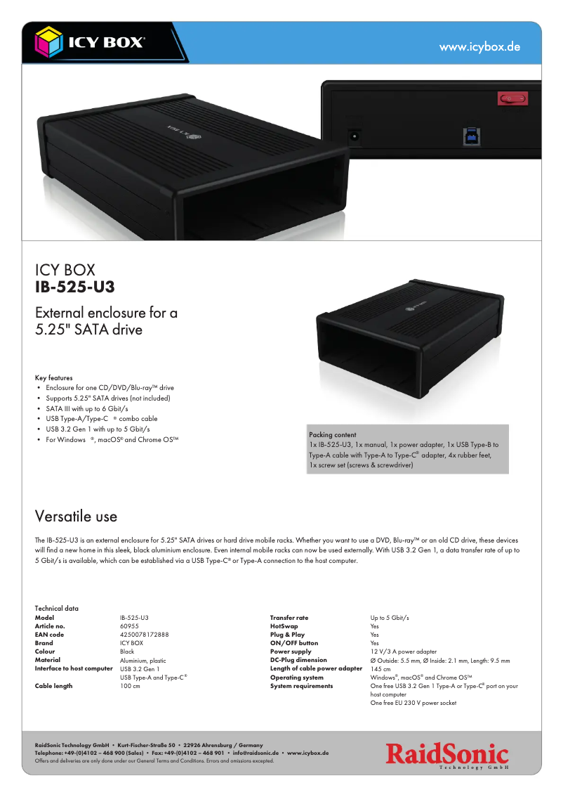 Page 1 de la notice Manuel utilisateur Icy Box IB-525-U3