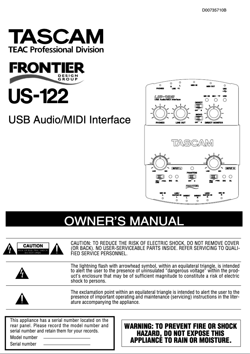 Page 1 de la notice Manuel utilisateur Tascam US-122