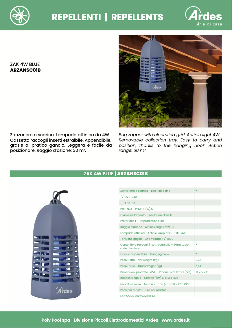 Page 1 de la notice Fiche technique Ardes ARZANSC01B
