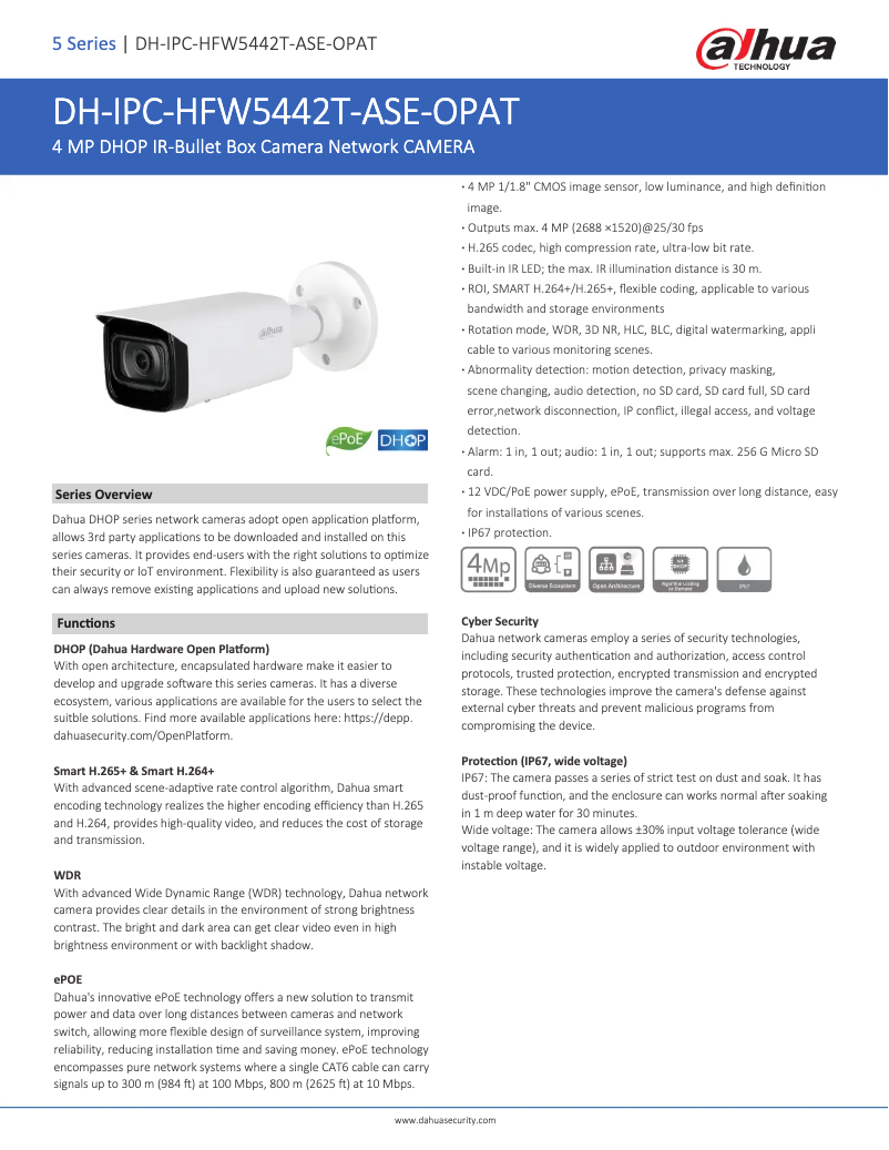 Page n°1 - Fiche technique Dahua Technology IPC-HFW5442T-ASE-OPAT