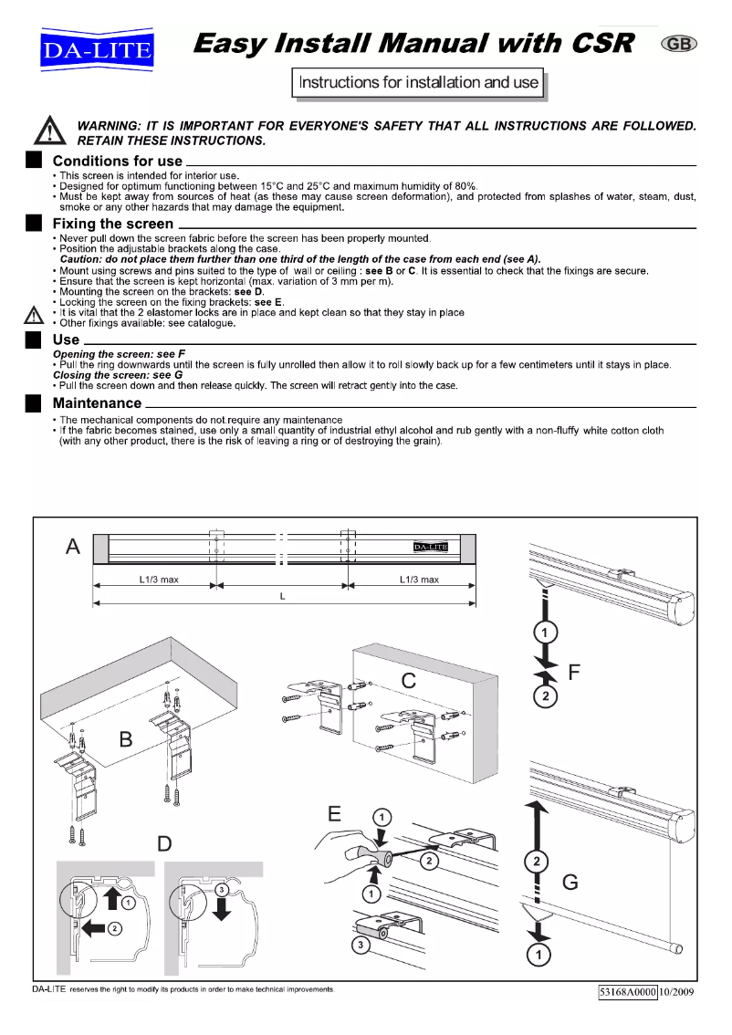Page n°1 - Manuel utilisateur Da-Lite Easy Install Manual