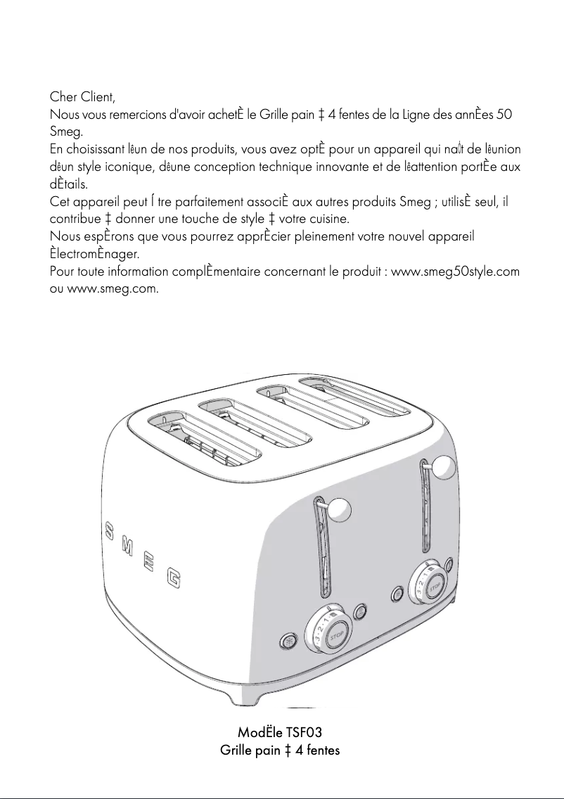 Page 1 de la notice Manuel utilisateur Smeg TSF02