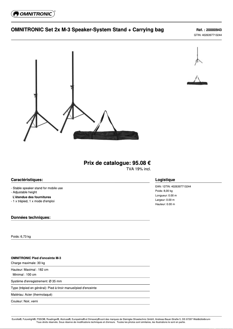 Page 1 de la notice Fiche technique Omnitronic M-3