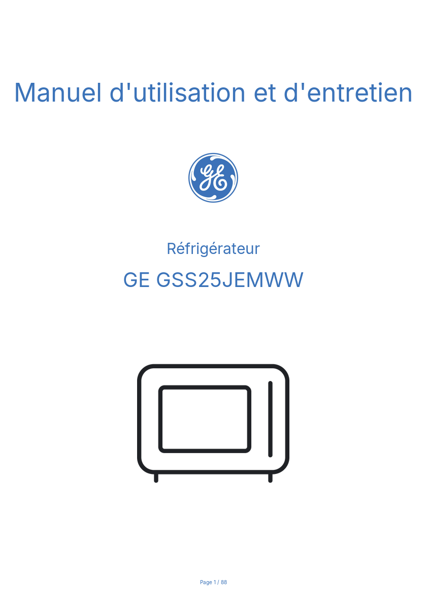 Image de la première page du manuel de l'appareil GSS25JEMWW