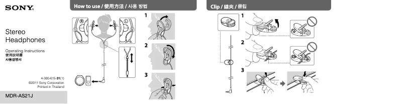 Image de la première page du manuel de l'appareil MDR-AS21J