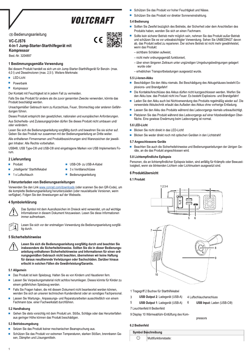 Image de la première page du manuel de l'appareil VC-CJS76