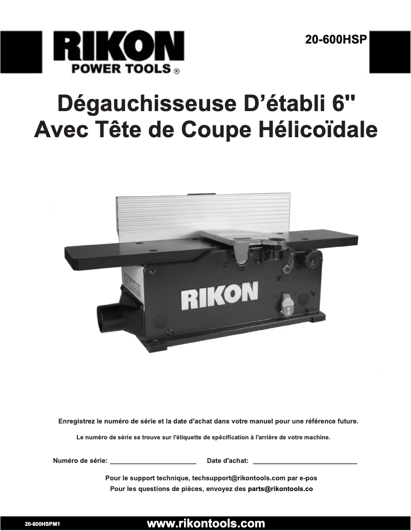 Page n°1 - Manuel utilisateur RIKON 20-600HSP