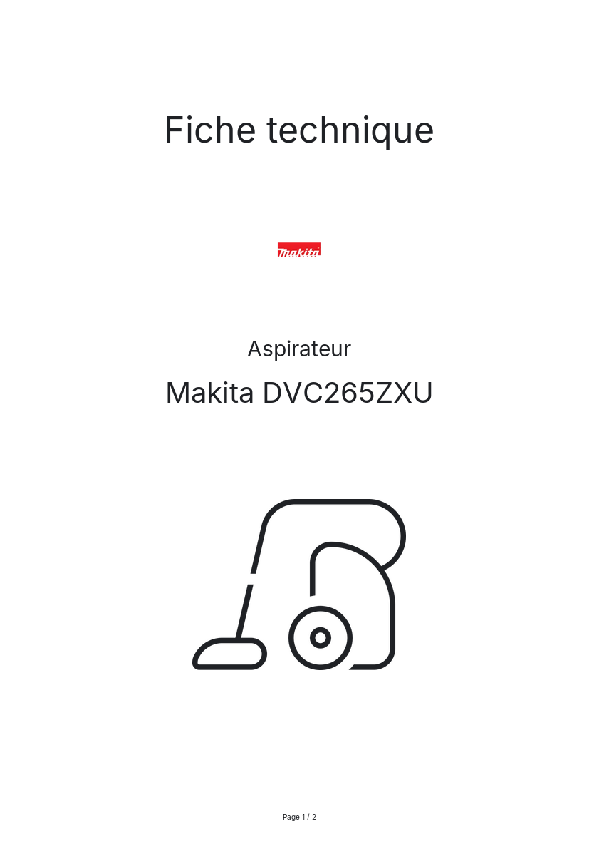 Page n°1 - Fiche technique Makita DVC265ZXU