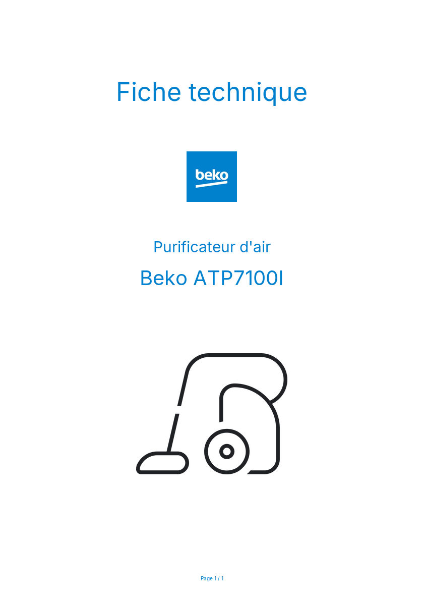 Page n°1 - Fiche technique Beko ATP7100I