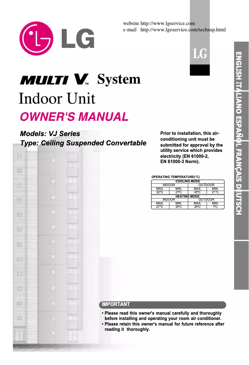 Page 1 de la notice Manuel utilisateur LG ARNU18GVJA1